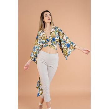 Bluza crop din satin cu maneci chimono Heidi