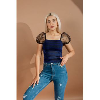 Bluza cu maneci de plasa bufante Alice