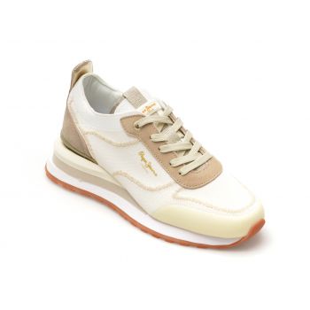 Pantofi sport PEPE JEANS albi, BLUR RIND, din material textil
