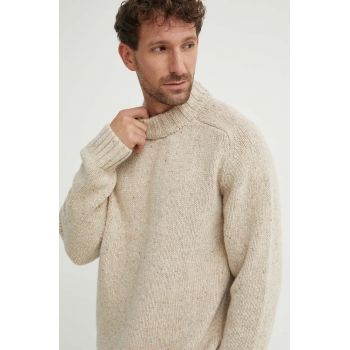 Universal Works pulover de lână VINCENT TURTLE NECK bărbați, culoarea bej, călduros, 29472