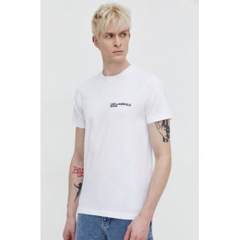 Karl Lagerfeld Jeans tricou din bumbac barbati, culoarea alb, cu imprimeu