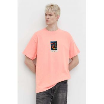 Volcom tricou din bumbac x ARTHUR LONGO barbati, culoarea roz, cu imprimeu ieftin