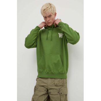 Wood Wood hanorac de bumbac Cass AA Moss Embroidery Hoodie bărbați, culoarea verde, cu glugă, cu imprimeu, 10285606.2424