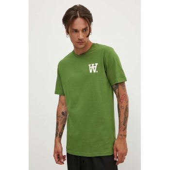 Wood Wood tricou din bumbac Ace AA Logo bărbați, culoarea verde, cu imprimeu, 10285709.2222