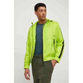 EA7 Emporio Armani geaca barbati, culoarea verde, de tranzitie, oversize