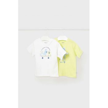 Mayoral tricou din bumbac pentru bebelusi 2-pack culoarea verde, cu imprimeu