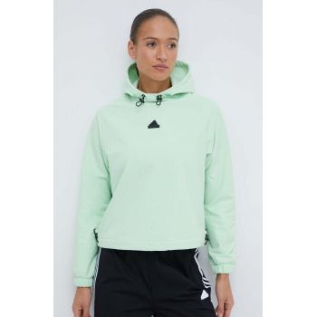 adidas bluză femei, culoarea verde, cu glugă, cu imprimeu IS3014