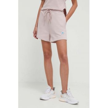 adidas by Stella McCartney pantaloni scurți femei, culoarea roz, cu imprimeu, high waist IS1217