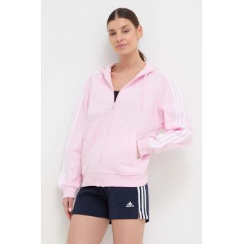 adidas hanorac de bumbac femei, culoarea roz, cu glugă, cu imprimeu IR6132