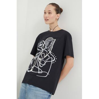 Desigual tricou din bumbac femei, culoarea negru