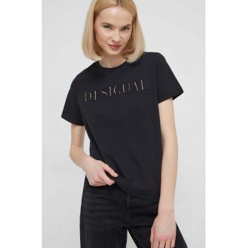 Desigual tricou din bumbac femei, culoarea negru