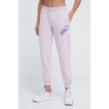 Puma pantaloni de trening culoarea violet, cu imprimeu 677895