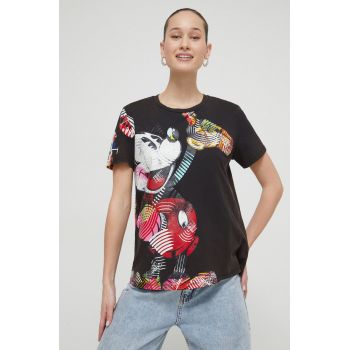 Desigual tricou din bumbac x Disney femei, culoarea negru