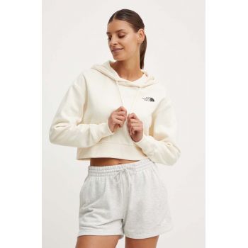 The North Face hanorac de bumbac W Trend Crop Hoodie femei, culoarea bej, cu glugă, cu imprimeu, NF0A5ICYQLI1