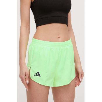 adidas Performance pantaloni scurți de alergare Adizero culoarea verde, uni, medium waist IN8710