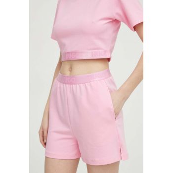 HUGO pantaloni scurți de lounge culoarea roz, uni, high waist 50520498 la reducere