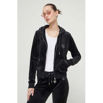 Juicy Couture bluza femei, culoarea negru, cu glugă, cu imprimeu