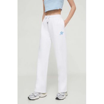 Juicy Couture pantaloni de trening culoarea alb, cu imprimeu