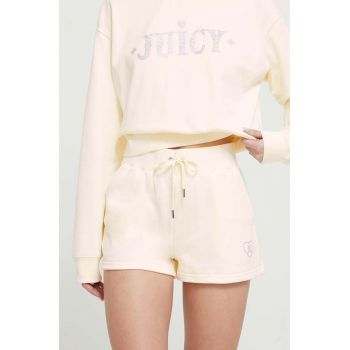 Juicy Couture pantaloni scurti femei, culoarea bej, cu imprimeu, high waist