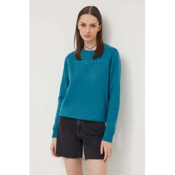 Tommy Jeans bluză femei, culoarea verde, cu imprimeu DW0DW17793