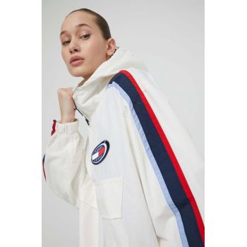 Tommy Jeans geacă femei, culoarea bej, de tranziție, oversize DW0DW18151