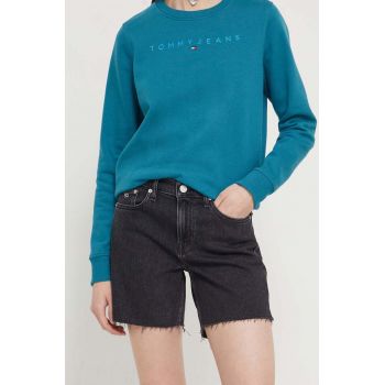 Tommy Jeans pantaloni scurți femei, culoarea negru, uni, high waist DW0DW18330 ieftini