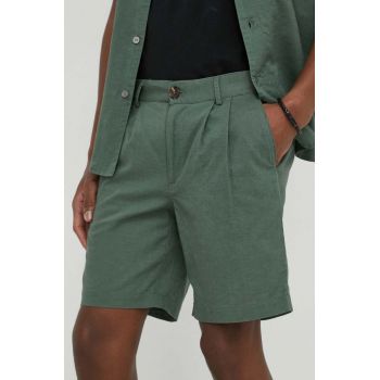 Bruuns Bazaar pantaloni scurti din in Lino Germain culoarea verde, melanj
