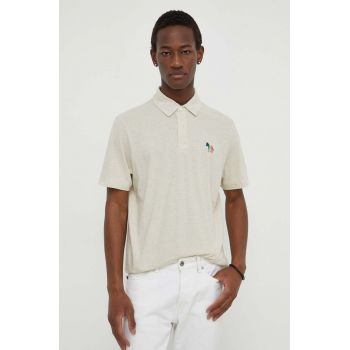 PS Paul Smith tricou polo din in culoarea bej, cu imprimeu