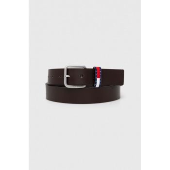 Tommy Jeans curea de piele bărbați, culoarea maro AM0AM12337