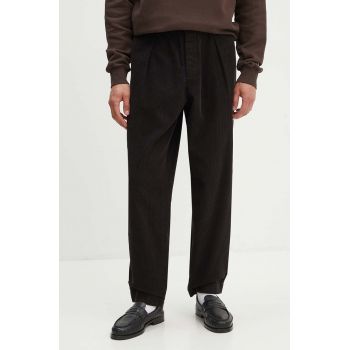 Universal Works pantaloni de catifea cord PLEATED TRACK PANT culoarea maro, drept, 29519
