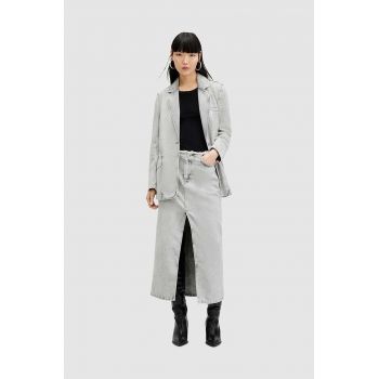 AllSaints fusta din bumbac denim HONOR culoarea gri, maxi, drept