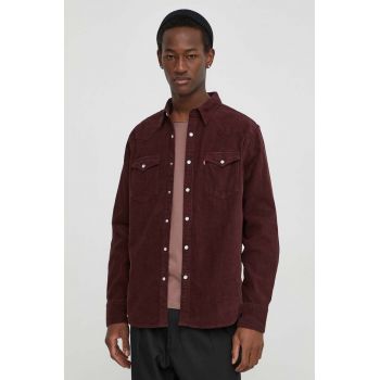 Levi's camasa din bumbac barbati, culoarea bordo, cu guler clasic, regular