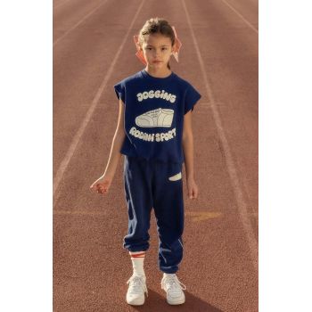 Mini Rodini top din bumbac pentru copii Jogging culoarea bleumarin, cu imprimeu