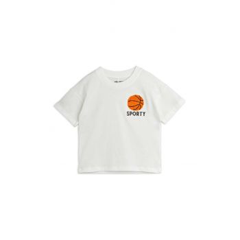 Mini Rodini tricou de bumbac pentru copii Basketball culoarea alb, cu model