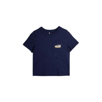 Mini Rodini tricou de bumbac pentru copii Jogging culoarea bleumarin, cu imprimeu