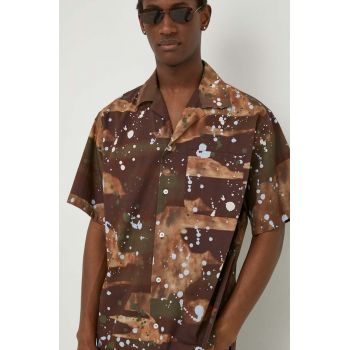 MSGM cămașă din bumbac bărbați, culoarea maro, relaxed 3640ME08.247050