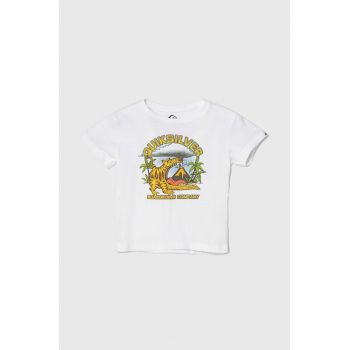 Quiksilver tricou de bumbac pentru copii BARKINGTIGERBOY culoarea alb, cu imprimeu ieftin
