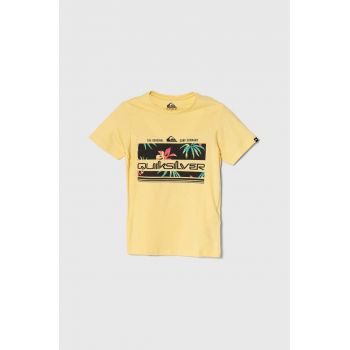 Quiksilver tricou de bumbac pentru copii TROPICALRAINYTH culoarea galben, cu imprimeu ieftin