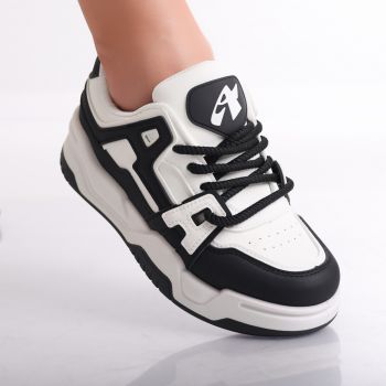 Sneakers dama ALB/Negri din Piele Ecologica Yuridia