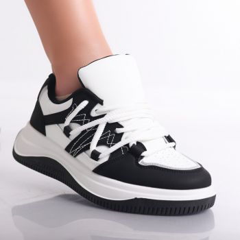 Sneakers dama Alb/Negri din Piele Ecologica Zelzin