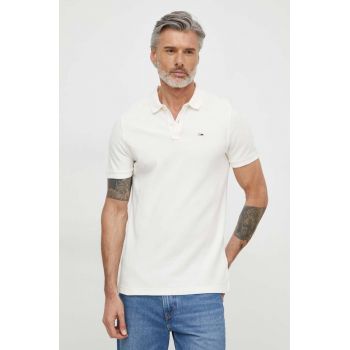 Tommy Jeans polo de bumbac culoarea bej, uni DM0DM18923 ieftin