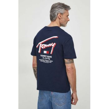 Tommy Jeans tricou din bumbac bărbați, culoarea bleumarin, cu imprimeu DM0DM18574