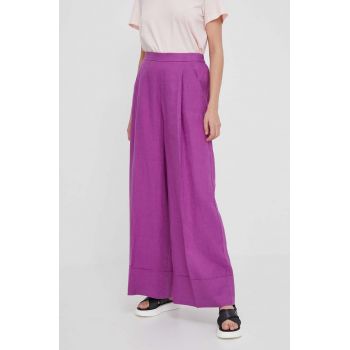 United Colors of Benetton pantaloni din in culoarea violet, lat, high waist