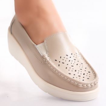 Pantofi dama casual Bej din Piele Naturala Avril