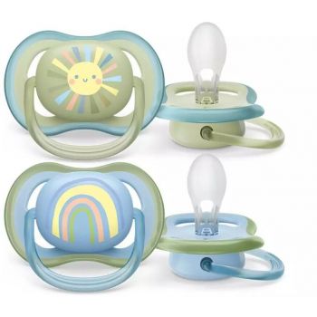 Set 2 Suzete Avent SCF085/58 Ultra Air Pacifier 0-6 Luni Ortodontice Fara BPA Curcubeu/Soare