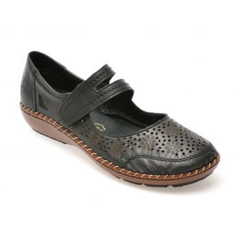 Pantofi casual RIEKER negri, 44875, din piele naturala