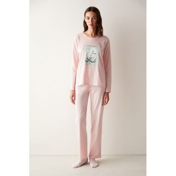 Pijama de bumbac cu imprimeu floral