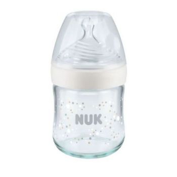 Biberon Nuk Nature Sense Sticla 120 ml Control Temperatura Tetina Silicon S 0-6 luni Alb