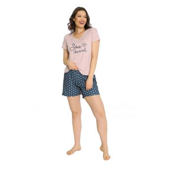 Pijama scurta cu model text si buline