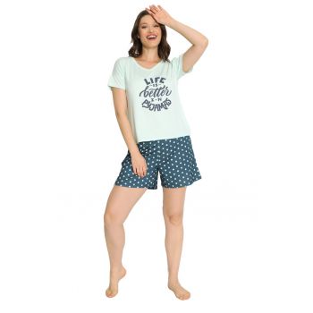 Pijama scurta cu model text si buline